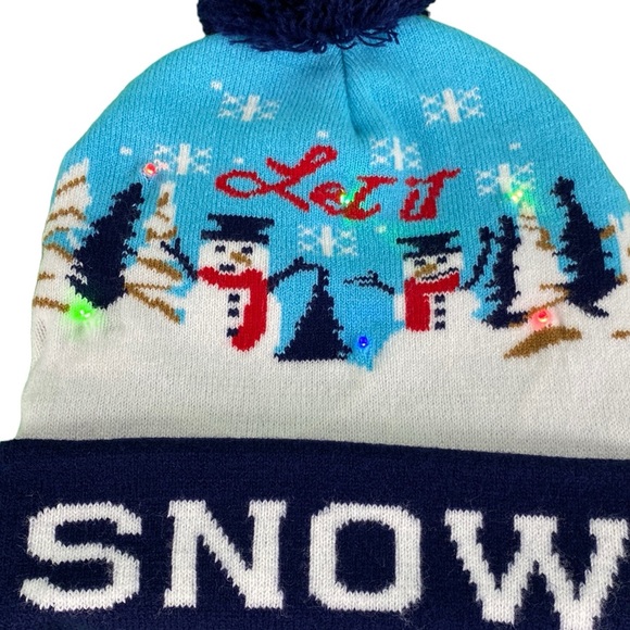 Blue Christmas Snowman Light Up Knit Beanie - Picture 5 of 13
